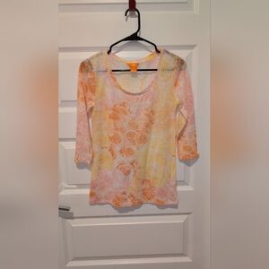 Joe Fresh Women's Long Sleeve Top - Peach and Yellow Floral